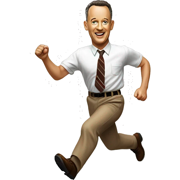 Tom Hanks as Forrest Gump running, with a large stride and arms outstretched emoji