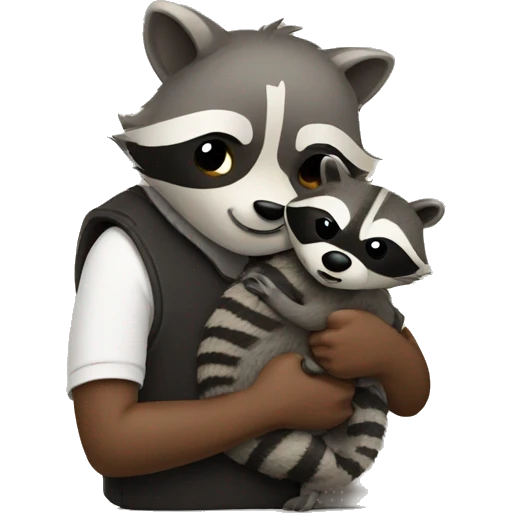 Man hugging raccoon emoji