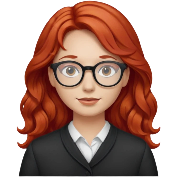 Peli roja rojo fuerte , con lentes pelo ondulado largo emoji