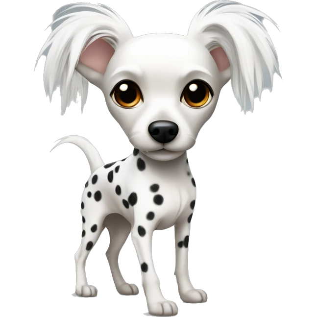 Chinese Crested Dog with white fur and black spots on white skin emoji
