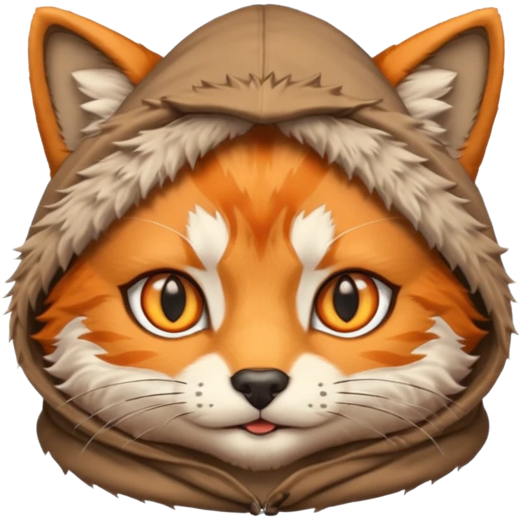 The emoji orange cat with a wolf's hood on its head
 emoji