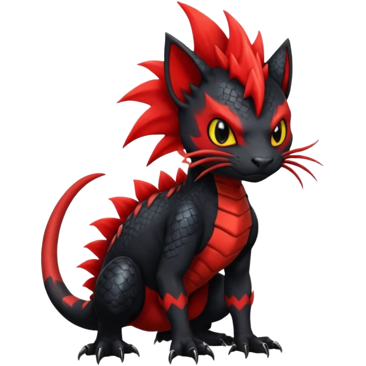 Fiery gothic evil black and red salandit-Liten-torracat with a red Mohawk  emoji