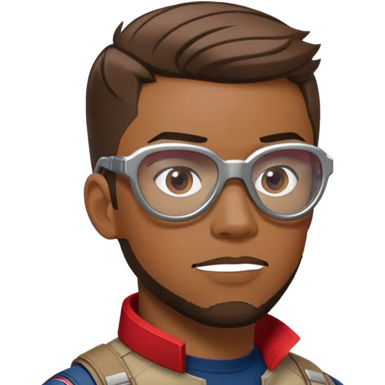 sam wilson with short hair, side-whiskers, and wear red-white safety glasses from  from captain america: civil war emoji