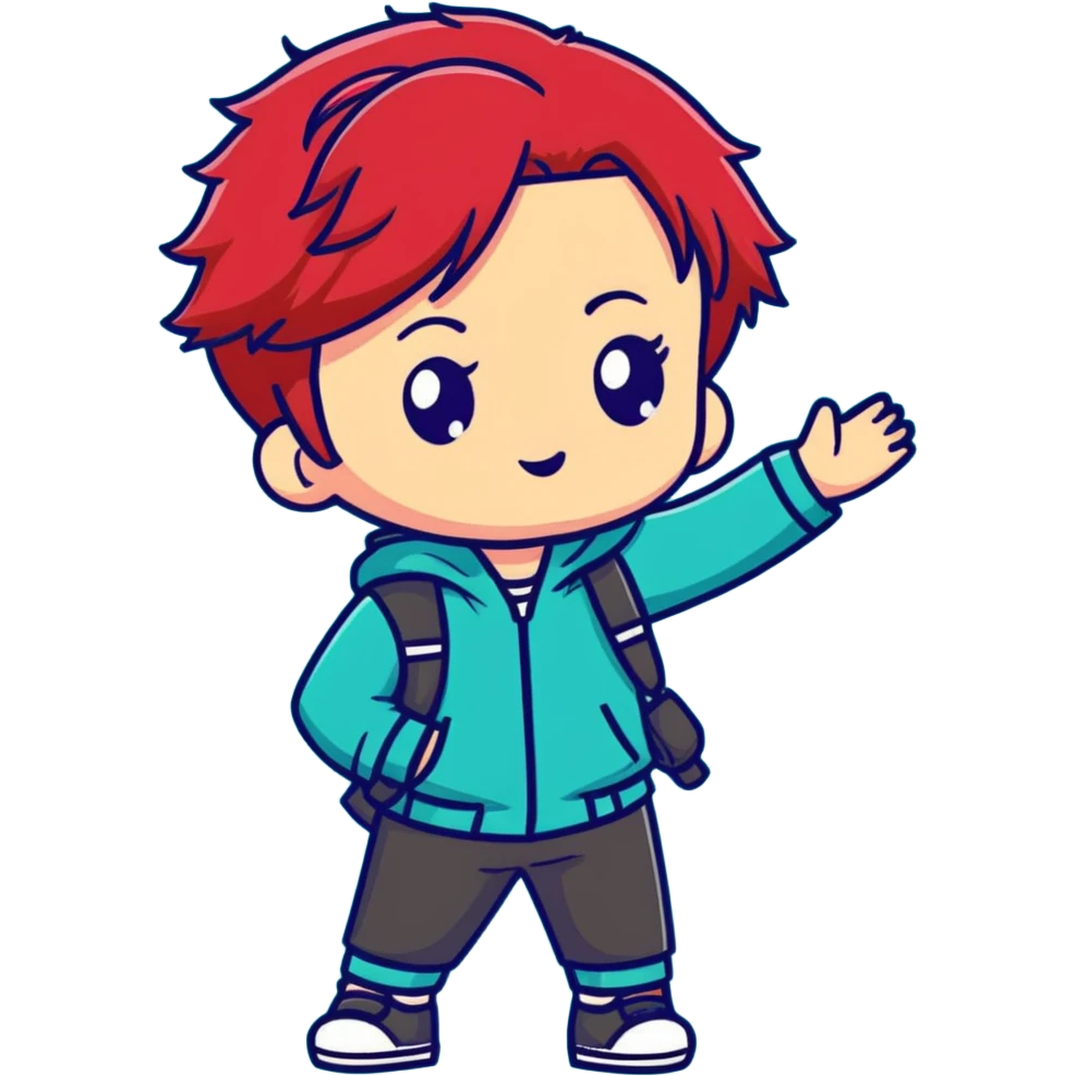 chibi character with red hair, cute expression emoji