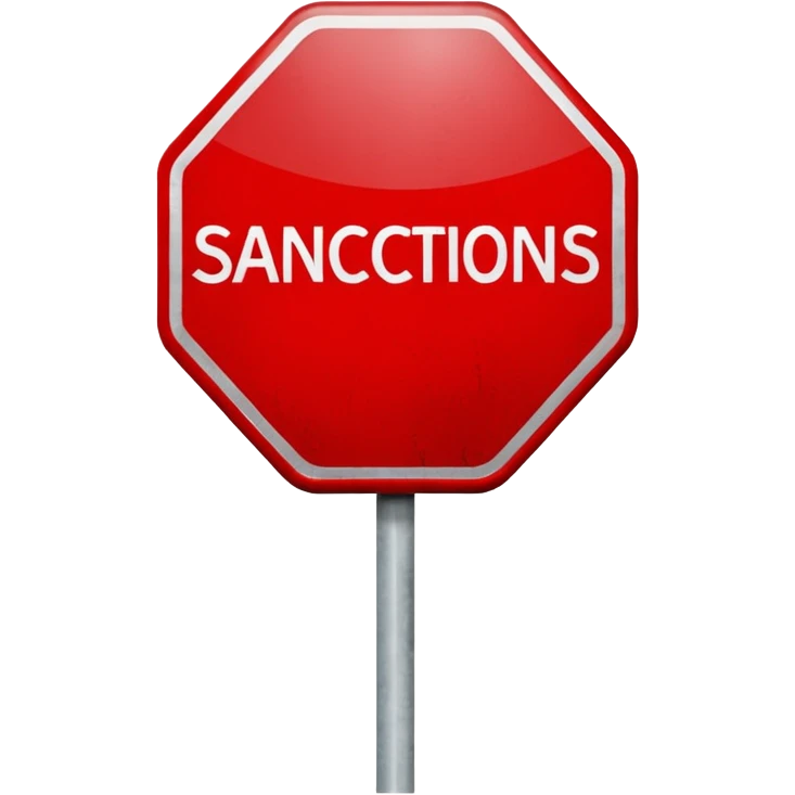 red, road sign, hexagonal, with the inscription SANCTIONS emoji