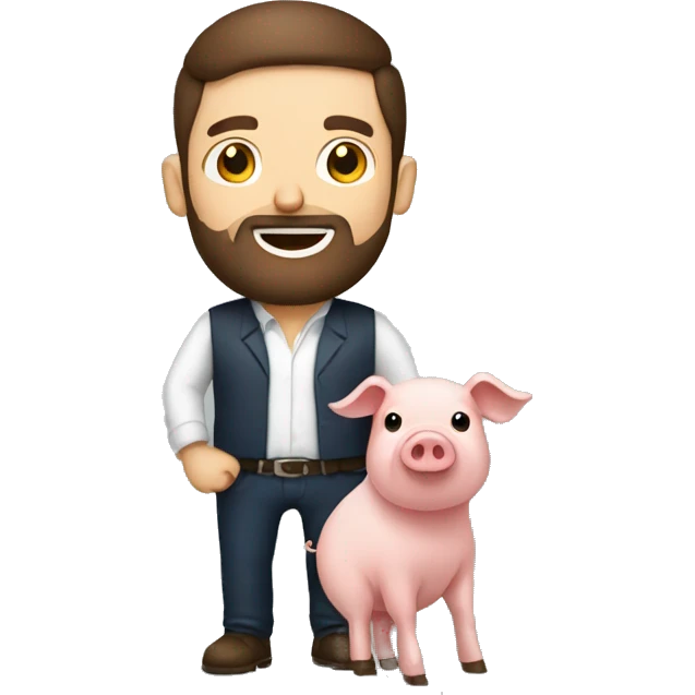 Brunette man with beard holding a pig and has a lot of bacon around  emoji
