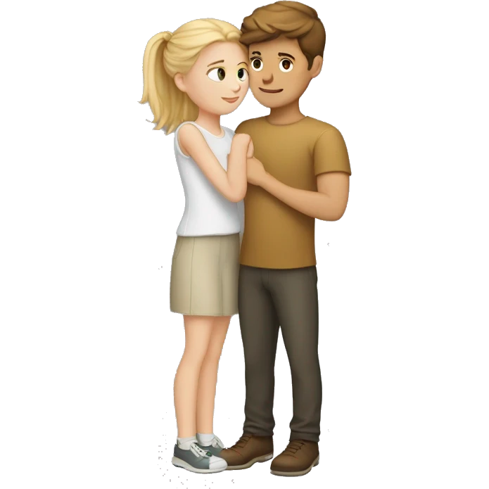 a tall white boy and a short white girl huggig each other very tightly emoji
