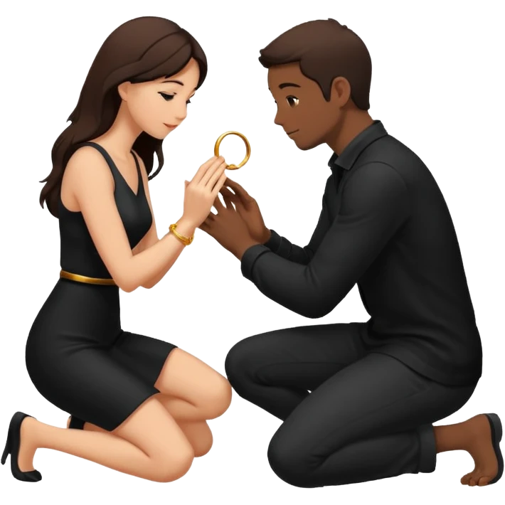 Silhouette of a man kneeling on one knee and offering a ring to a woman receiving it emoji