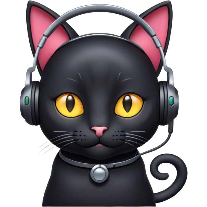 Black cat with Earphone emoji