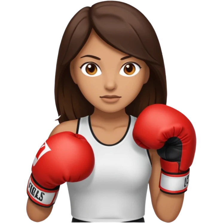 An woman with long dark brown hair light brown eyes in boxing gloves emoji