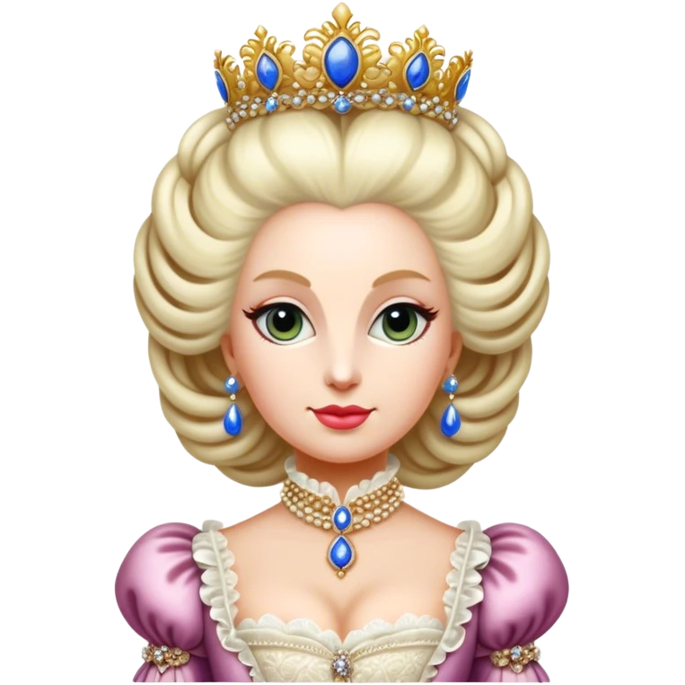 Cinematic Realistic Marie Antoinette Portrait Emoji, depicted as an opulent royal figure with elegant attire and a graceful poised expression, rendered with rich textures and soft lavish lighting that captures her historical allure. emoji