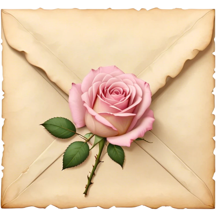 A vintage love letter sealed with golden wax, a single pale pink rose resting on top.
 emoji