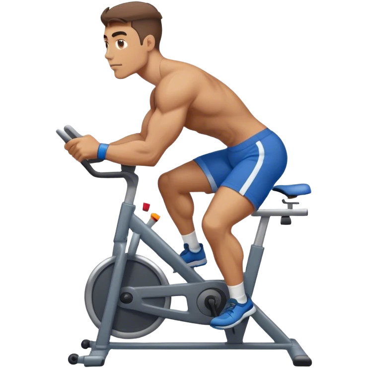 buff guy blue shorts grey stationary bike emoji