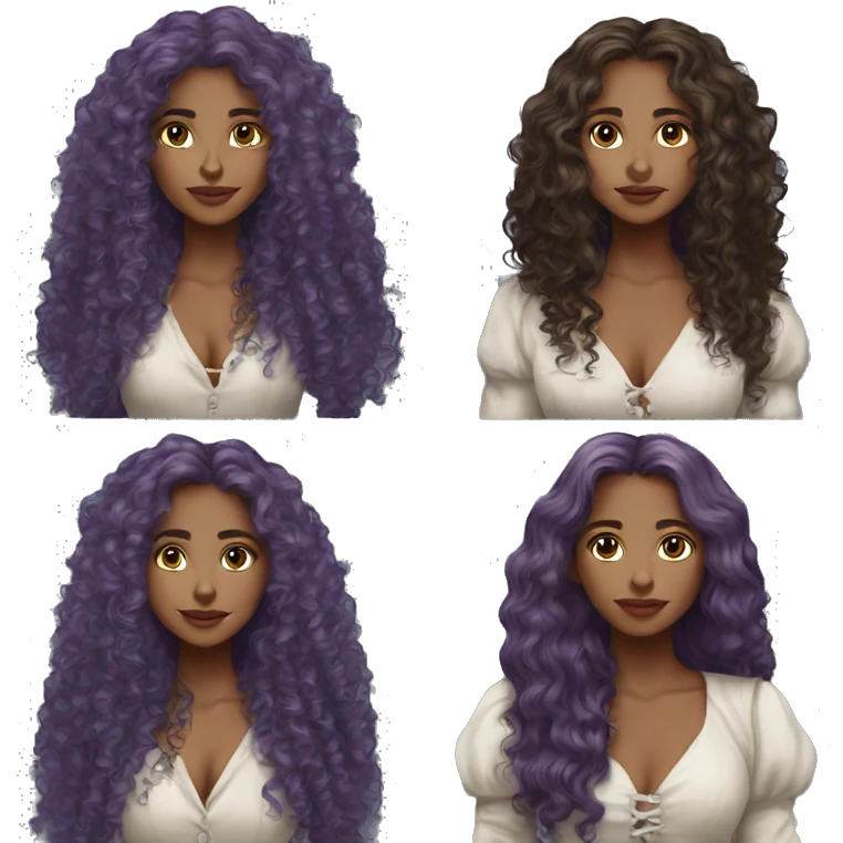 Three musketeers dark lilac women curly long hair emoji