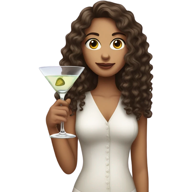 Brunette girl with curly long hair drinking martinis emoji