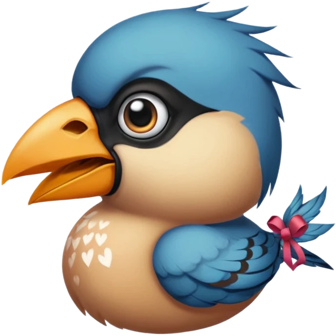 bird with piercings on beak and excessive face tattoos and ribbon two eyes emoji
