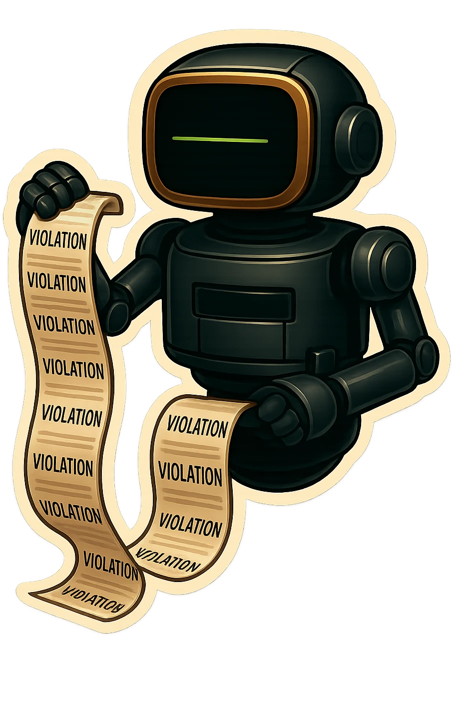 bureaucrat robot with no head. black screen is in chest emoji