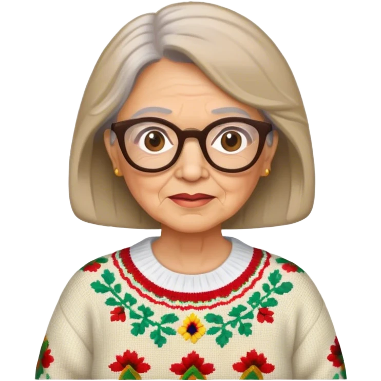 Grandmother, light brunette, with Mexican sweater and eyeglasses emoji