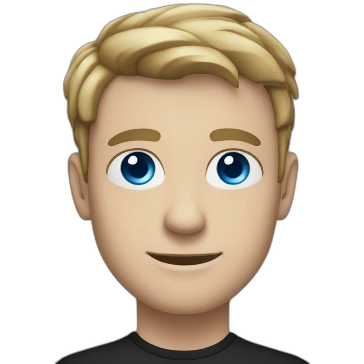 white man, black shirt with white filled 5 pointed star, white cuffs, blue eyes emoji