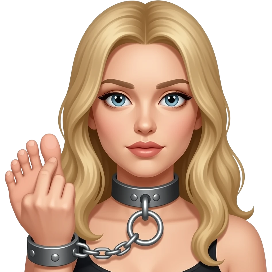 Women blond, lange Haare, Metall collar mit O-Ring, hand und Fussfessel mit O- Ring emoji