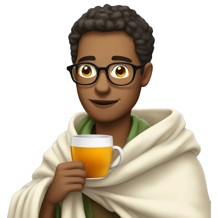 a guy in glasses drinking tea in a blanket emoji