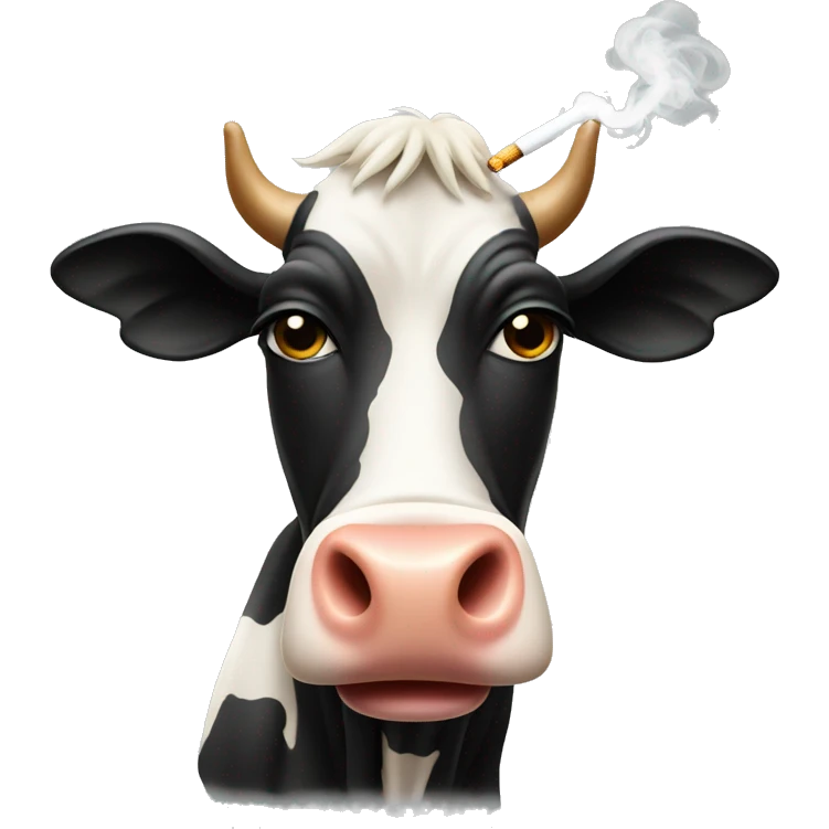 A cow at a party and smoking a cigarette. emoji