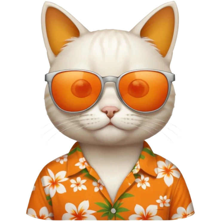white Cat – relaxed with sunglasses and orange aloha shirt emoji