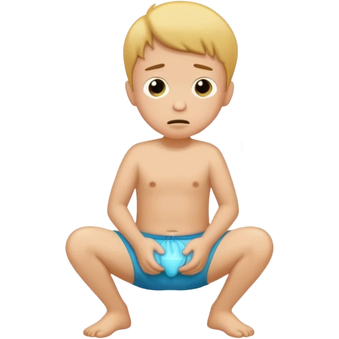 A  boy squating down peeing on his wet stinky poopy underwear farting emoji