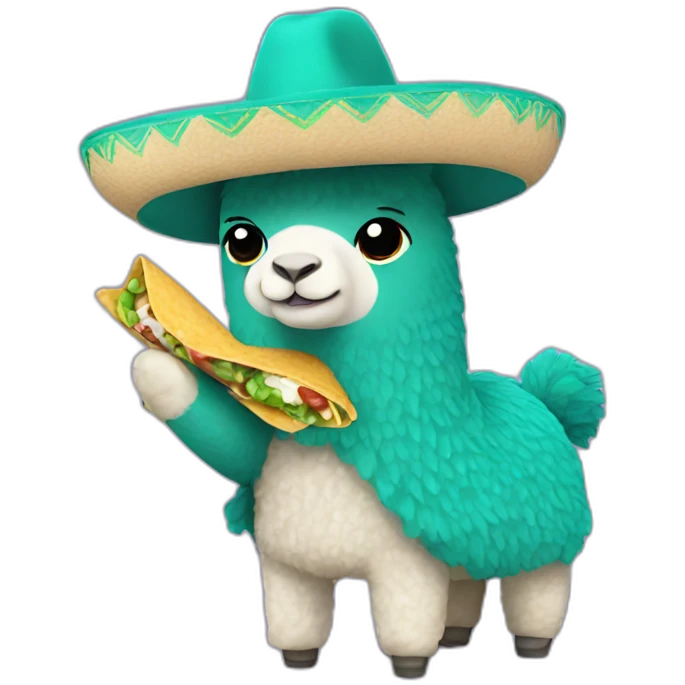 teal alpaca with sombrero eating a burrito emoji