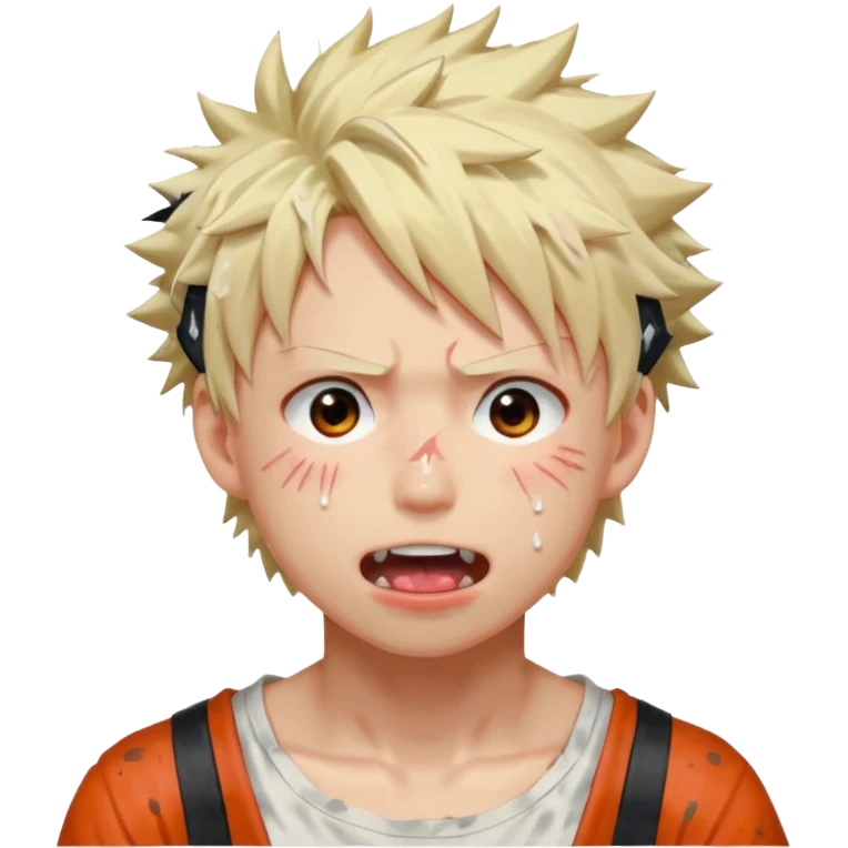 Katsuki Bakugo’s face showing physical delight and a blushed face with white glue splattered around his mouth With lots of drool. His eyes are rolled back with his eyebrows tilted back emoji