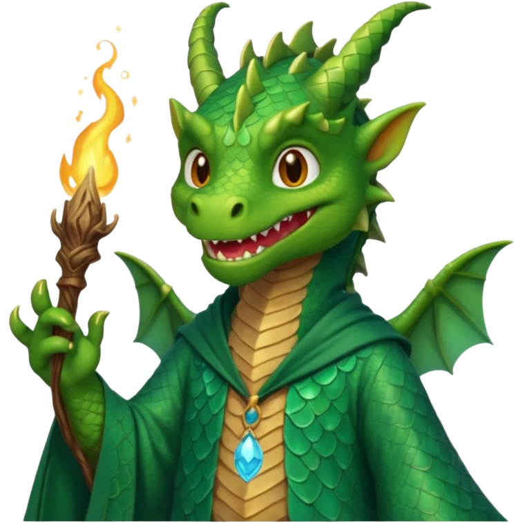 A dragon wearing wizard robes, casting a spell with a curious grin, portrait, bust up emoji