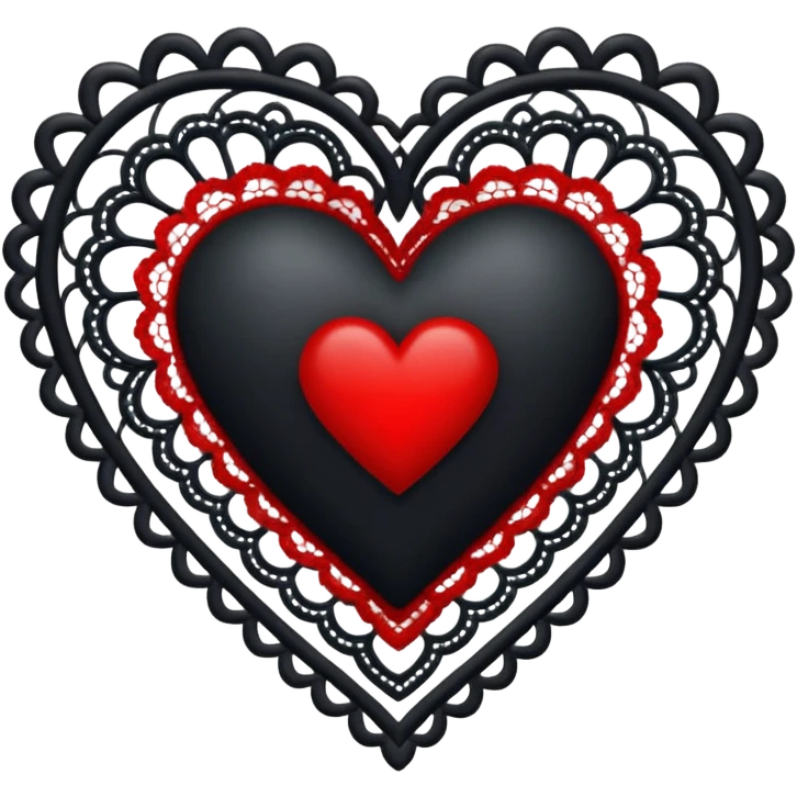 black heart with red center and white lace emoji
