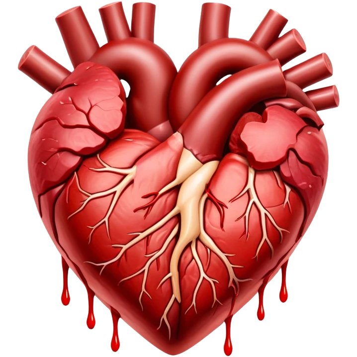 Glowing cuts of red meat and liver surrounding a bright red heart. Red blood cells float around the heart, with energy streams connecting the meat to the blood cells and heart, showing how iron-rich foods power circulation and vitality. emoji