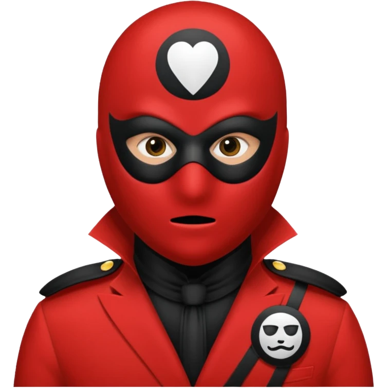 Draw a red-suited guard with black mask showing a white circle symbol in the center. emoji