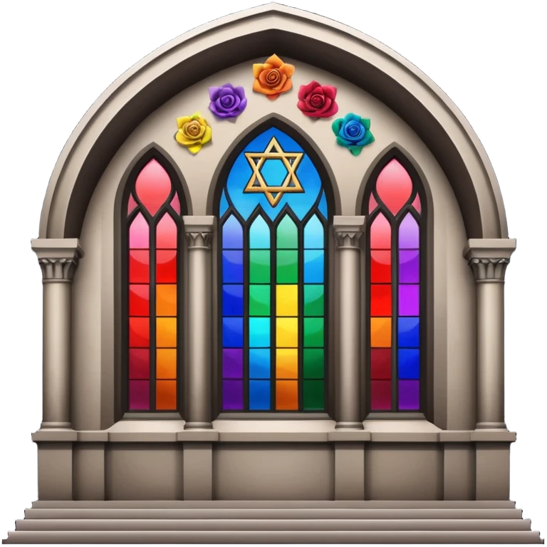 jewish synagogue temple in dark goth aesthetic style with lgbt flag color rose glass windows emoji