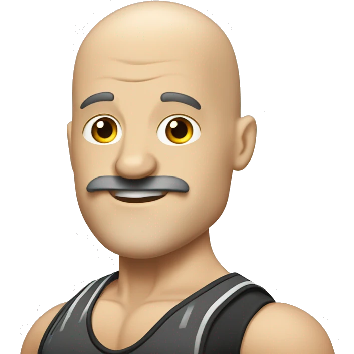 white bodybuilder with baldness and black mustache emoji