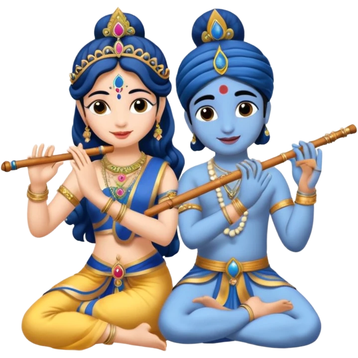 Radha rani and lord sri krishna play flute, skin colour is fairy white emoji