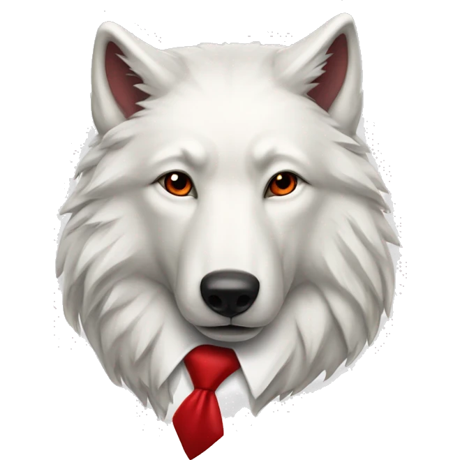 a white wolf with a red tie emoji