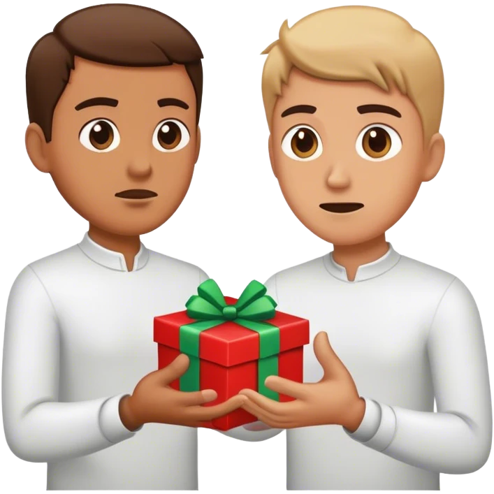 One person aggressively extending a hand forward in refusal while another offers a gift emoji