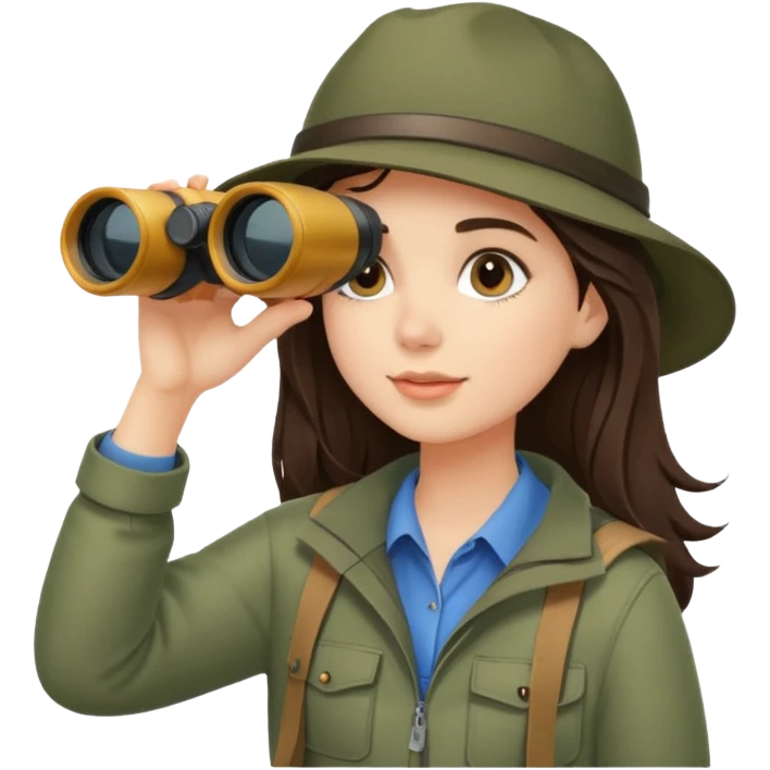 Brunette girl exploring camping binoculars  emoji