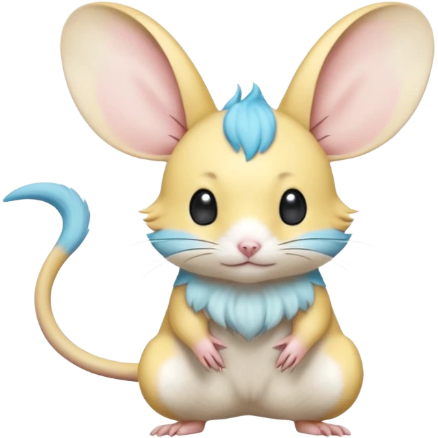 Yellow and cyan-blue Gerbil-Jerboa-Minccino-Emolga-Pachirisu-Pokémon-Fakémon-hybrid-fusion-creature with a tufted tail  emoji