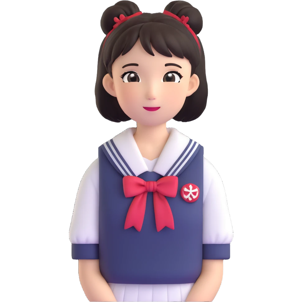 Extremely cute Japanese schoolgirl with high bun hairstyle wearing traditional sailor school uniform emoji