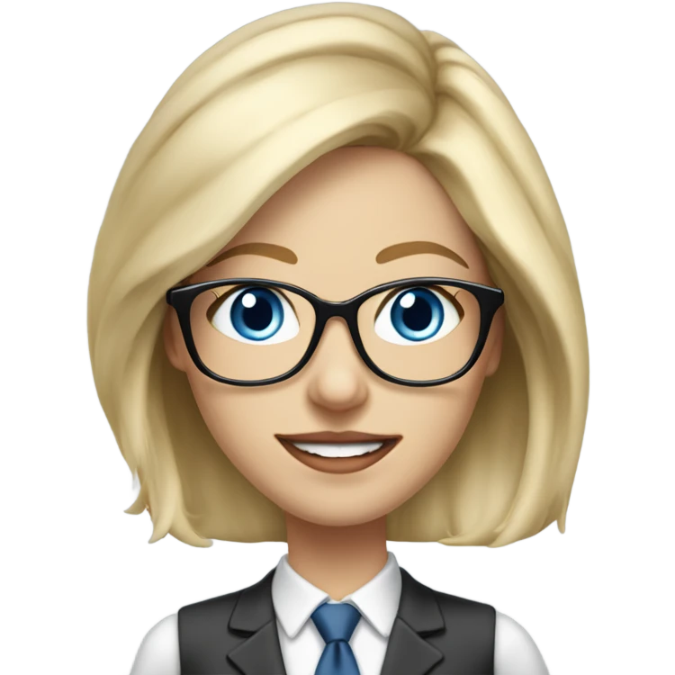 Pretty Caucasian blonde woman with glasses in a suit working, hyper realistic with blue eyes  emoji