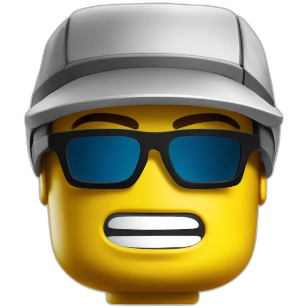 Lego head of tennis player in sport sunglasses and sport cap emoji