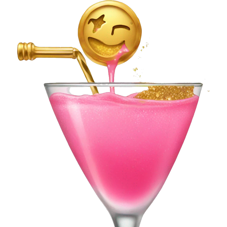 pink cocktail pouring with gold flakes emoji