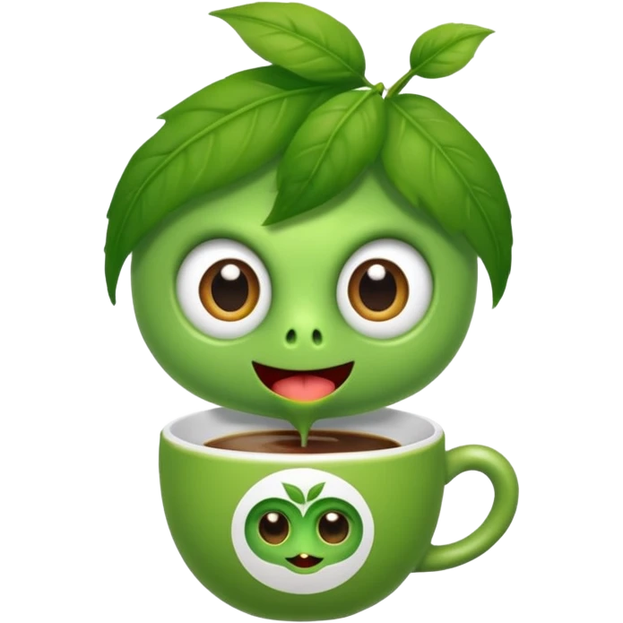 Cut the Rope's Om Nom cute from  in barista's suite with a cup of cofee emoji