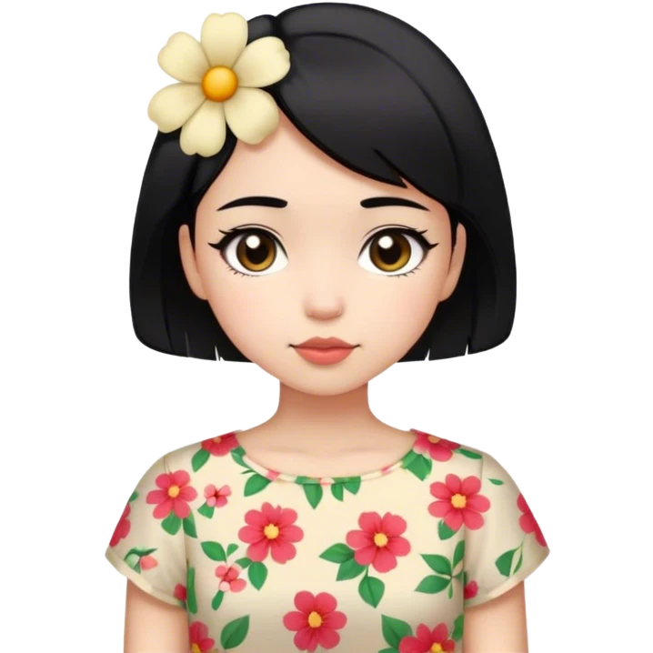cute young girl, with short black hair and flower blouse emoji