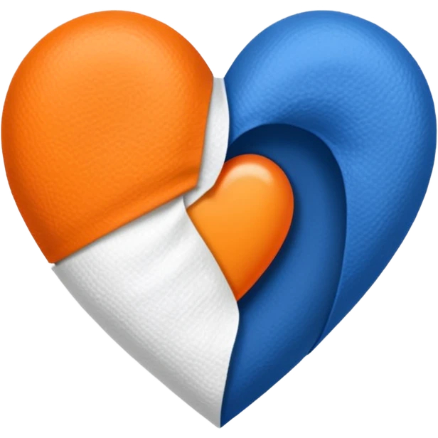 Half dark blue half orange heart split vertically, a white gauze bandage wrapped around the entire heart emoji