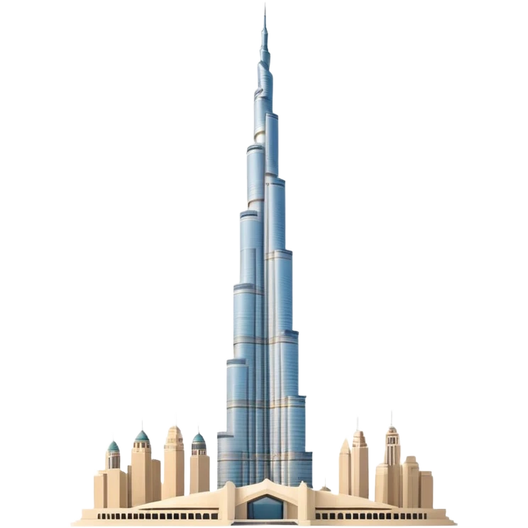 Burj Khalifa, light beige, modern minimalist, view with sunset background, emoji style emoji