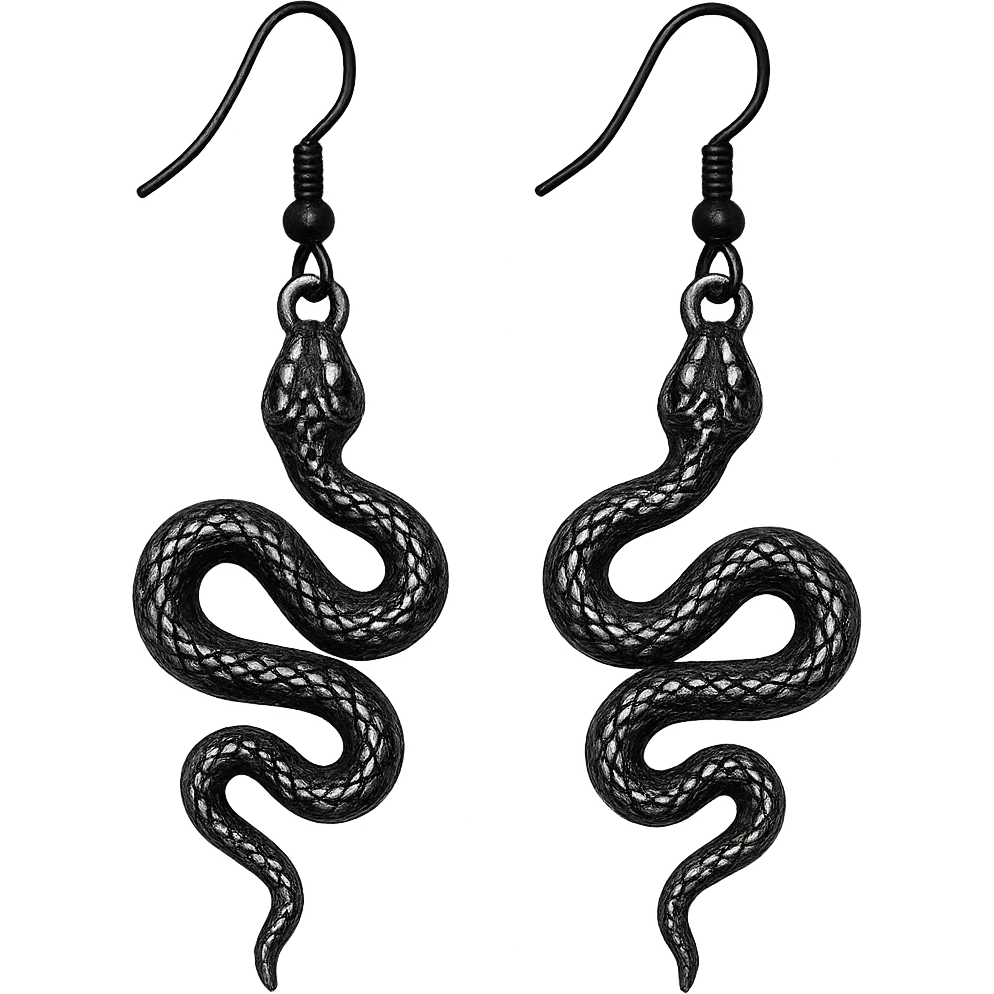 goth earrings, snake design, silver, edgy gothic emoji